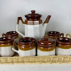 Vintage Stoneware Polygon Coffee Set - 10pc Set - New Still in Origina Box
